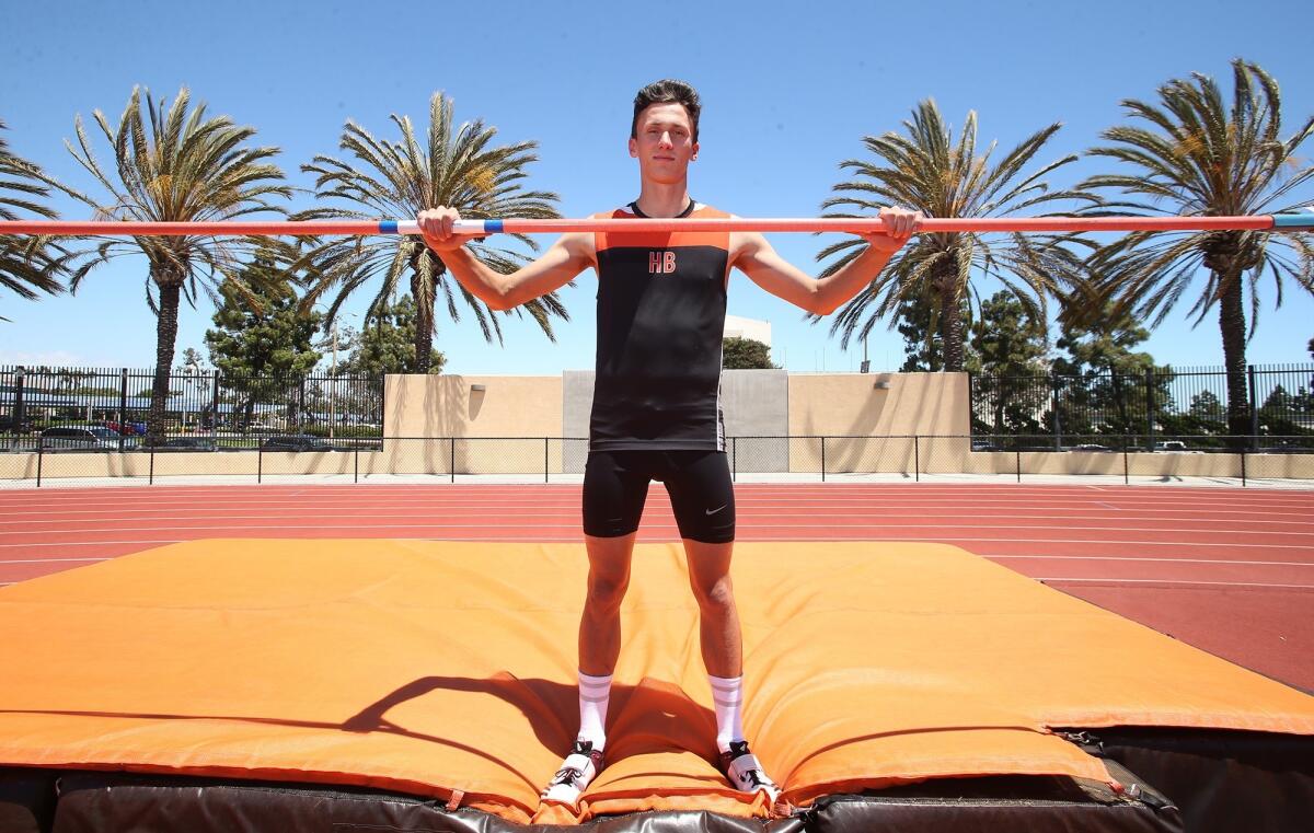 Jack Wiseman of Huntington Beach won the CIF Southern Section Masters Meet high jump with a lifetime-best mark of 6 feet, 10 inches on May 18 at El Camino College.