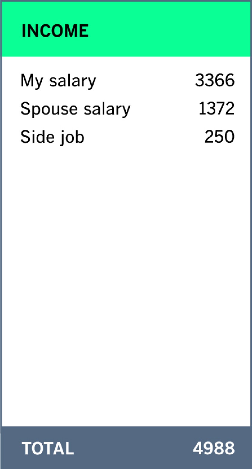 Detail of Monthly Budget: Income