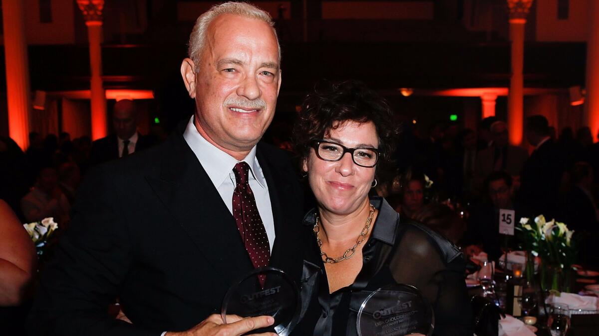 Award recipients Tom Hanks and Lisa Cholodenko at the 2015 Outfest Legacy Awards. (Randy Shropshire / Getty Images for Outfest)