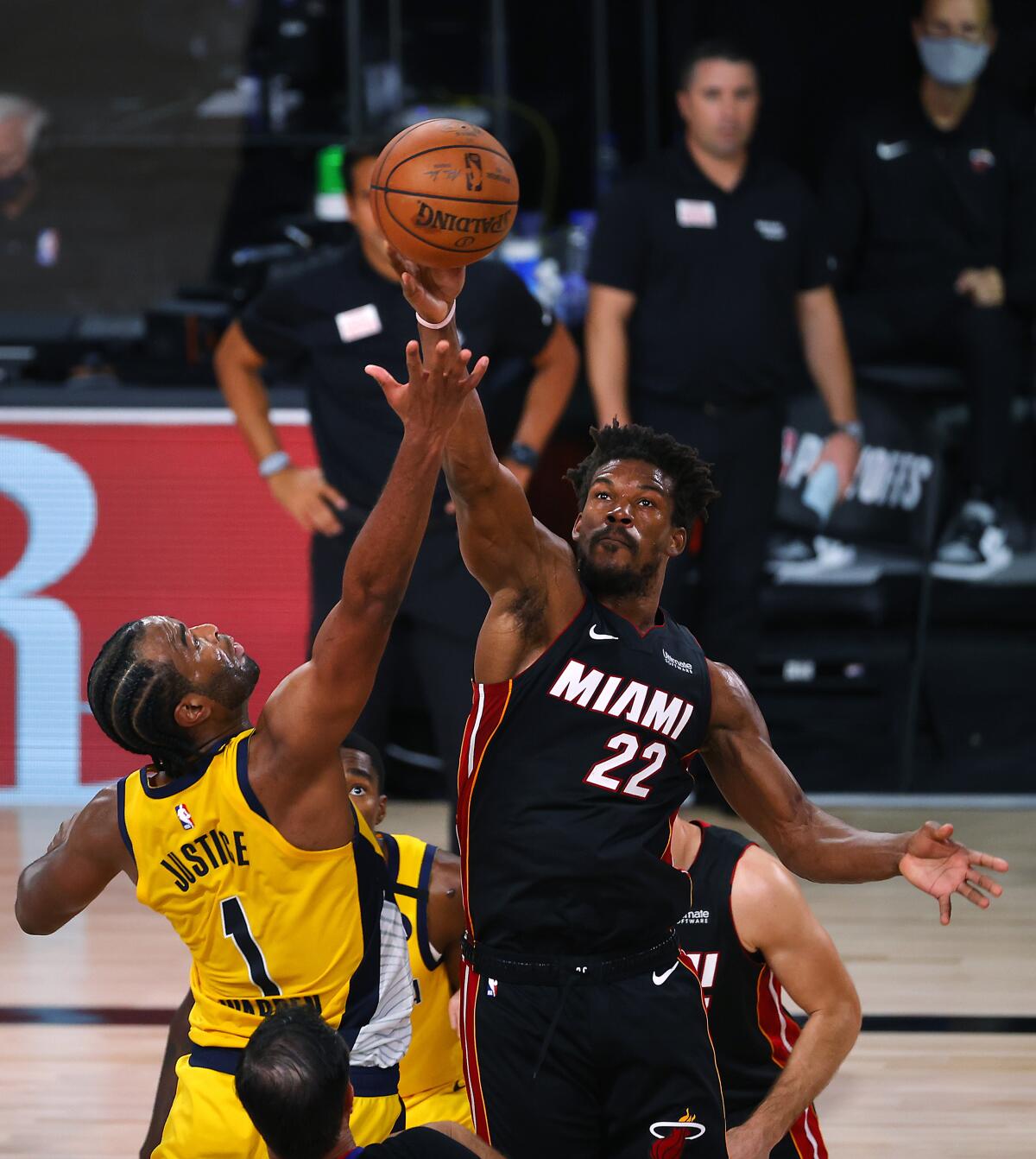 Jimmy Butler, right, of the Miami Heat