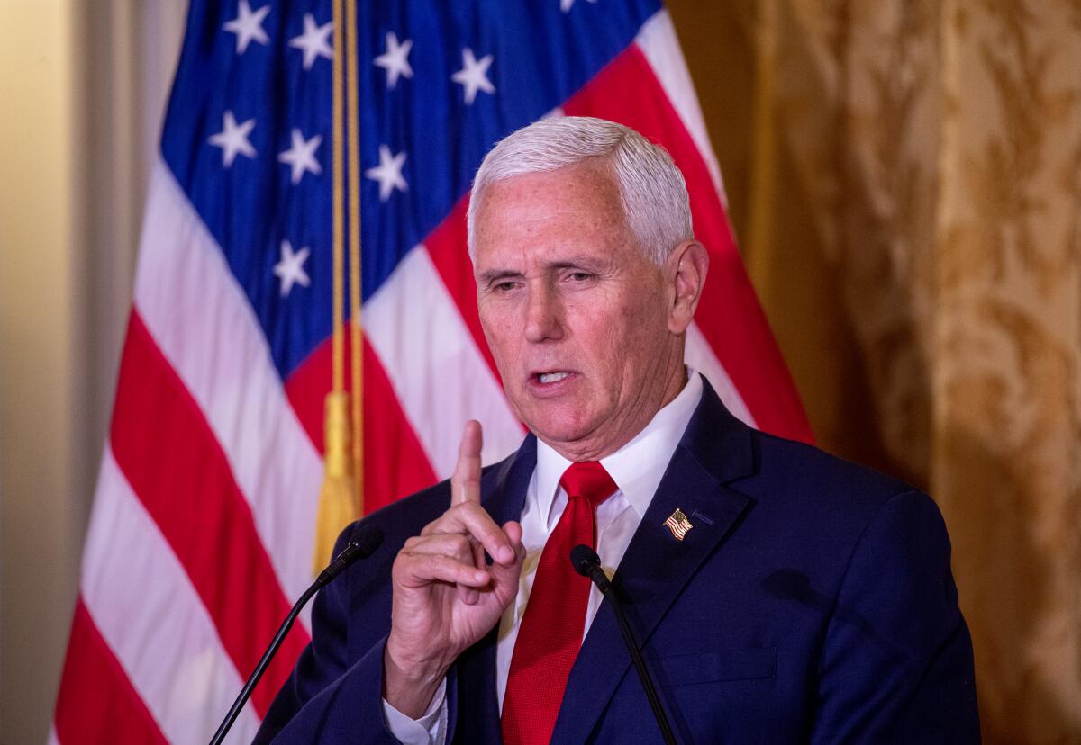 Former Vice President Mike Pence speaks at the  Nixon  library 