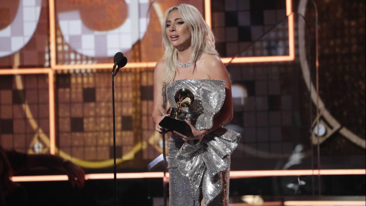 Lady Gaga accepts Best Pop Duo/Group Performance for 'Shallow' onstage during at the Grammys.