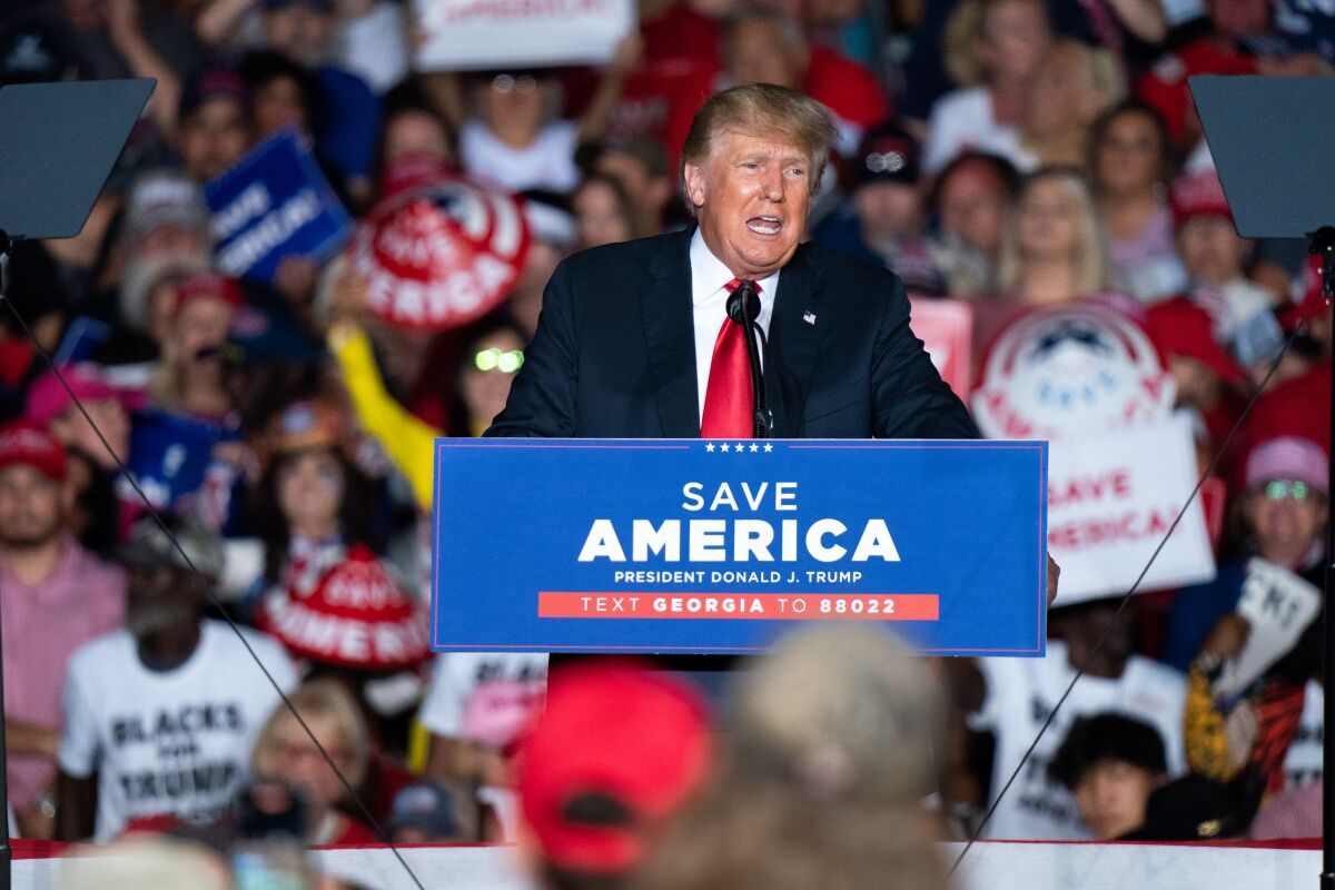  Former US President Donald Trump speaks at a rally on September 25, 2021 in Perry, Georgia.  