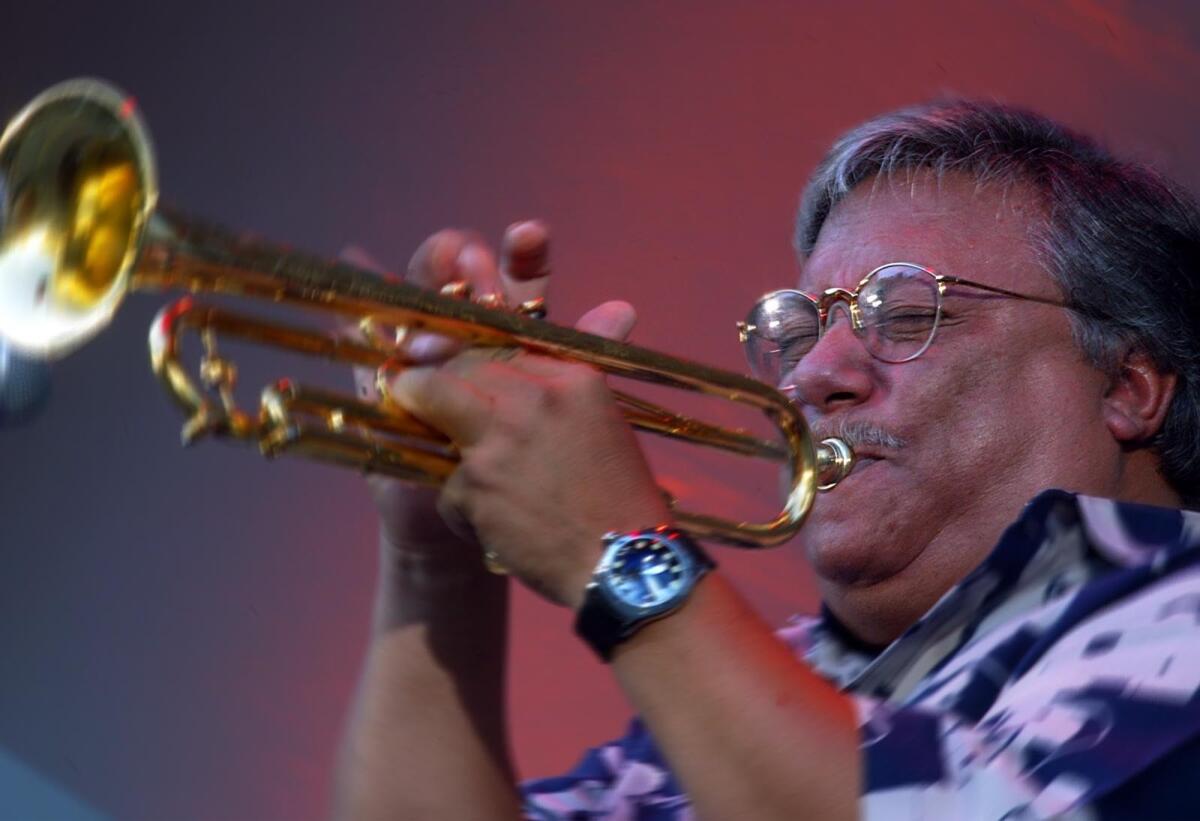 File Photo: Arturo Sandoval performs in June 2002, during the 24th Annual Playboy Jazz Festival at the Hollywood Bowl.
