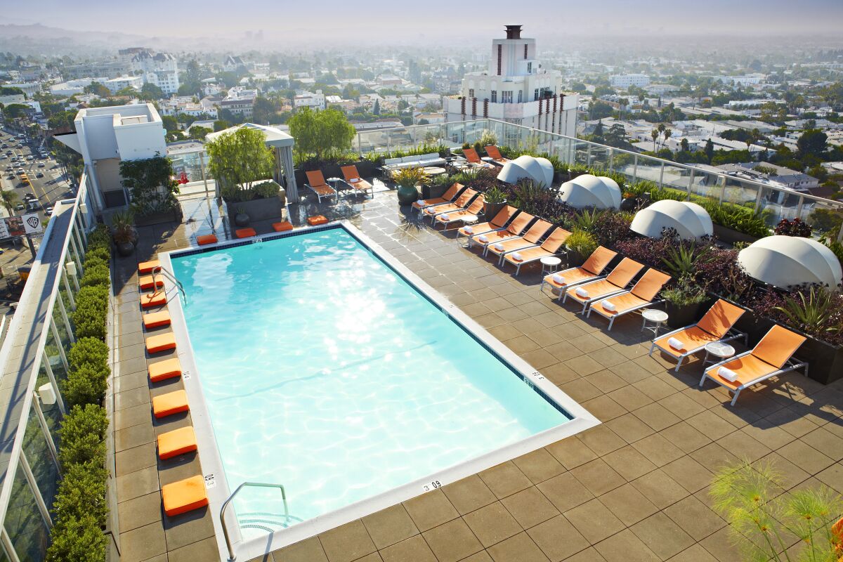 A view of the rooftop pool at the Andaz Hollywood.