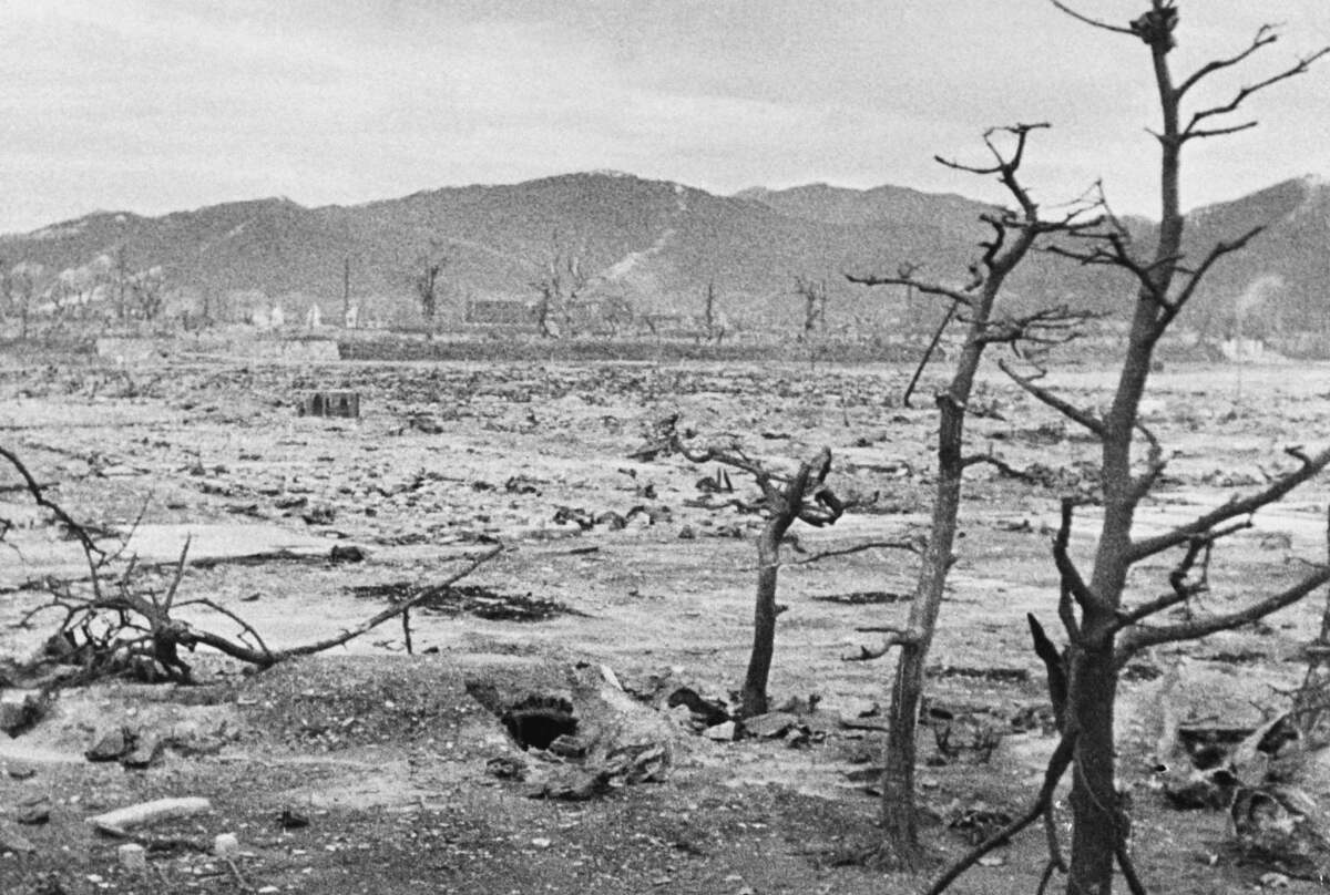 Hiroshima, Japan, is shown in ruins days after the U.S. atomic bombing. 