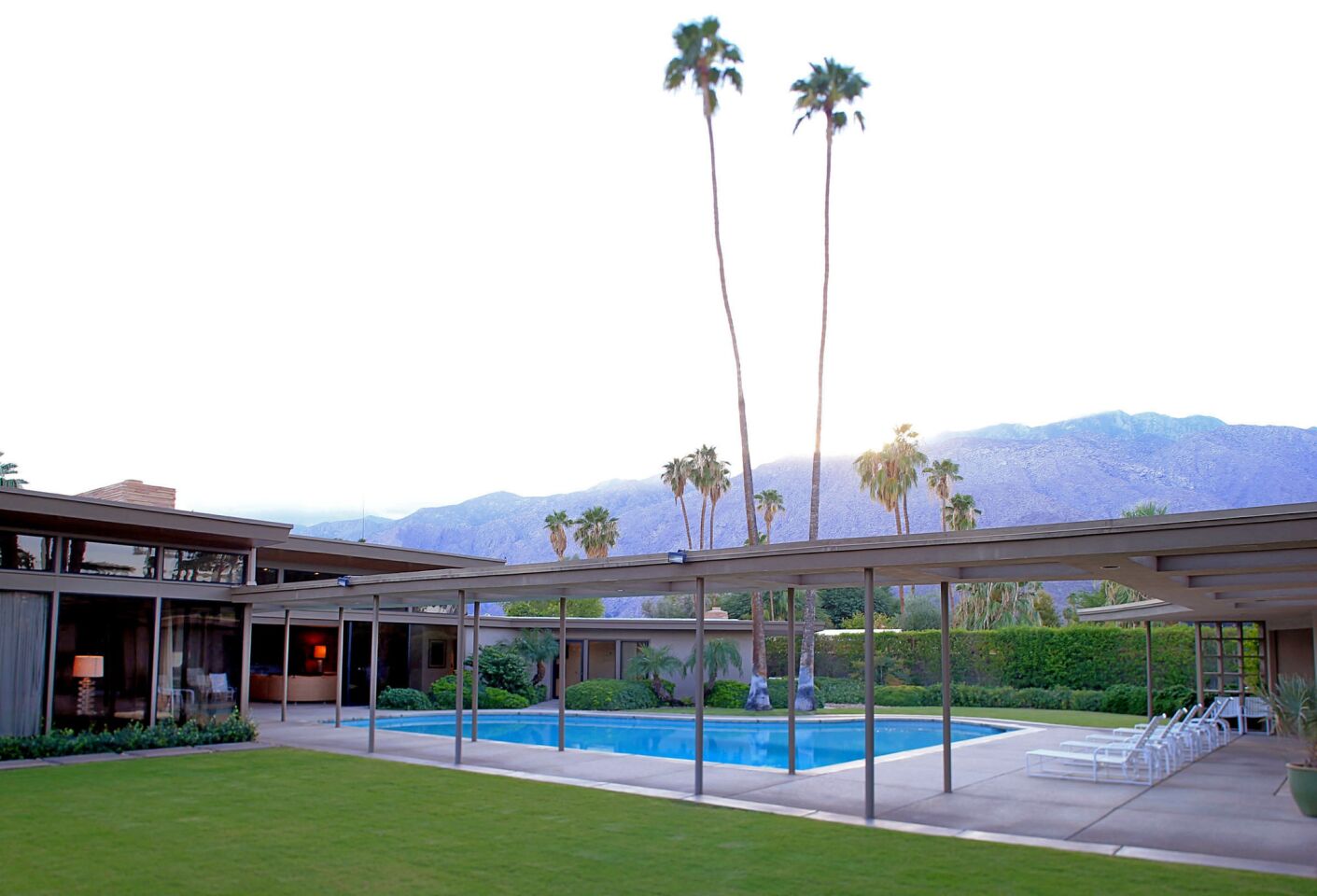 The former Sinatra residence known as Twin Palms, which features a piano-shaped pool, is now rented for vacations and events.