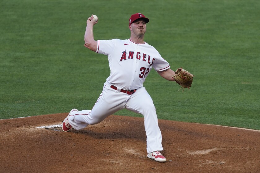 Los Angeles Angels starting pitcher Dylan Bundy (37) throws during the first inning of a baseball game.