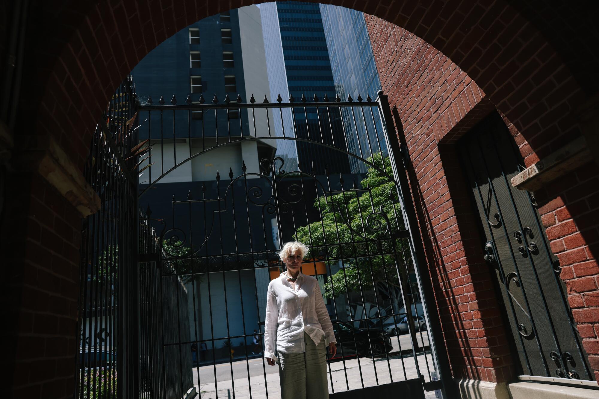 Deborah Johnson outside the Third Church of Christ, Scientist of Los Angeles following a Sunday service.