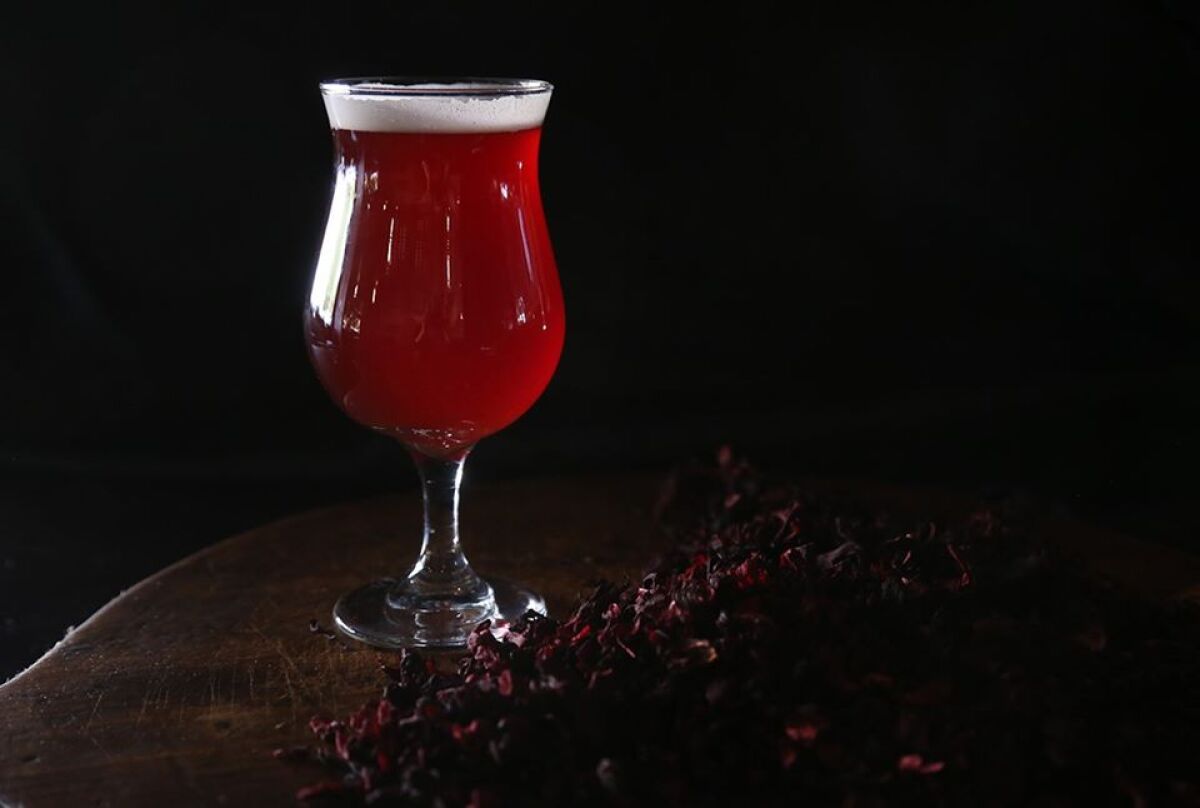 The Blood Saison, a hibiscus-infused beer at Border X Brewing inspired by the Mexican tea drink known as agua de jamaica.