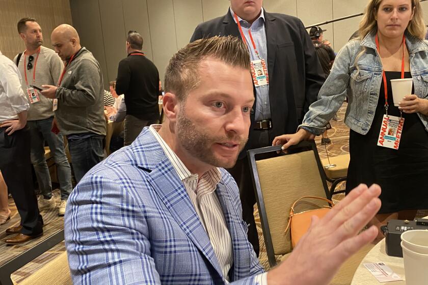 Sean McVay talks to the media Tuesday during the NFL meetings in Phoenix.