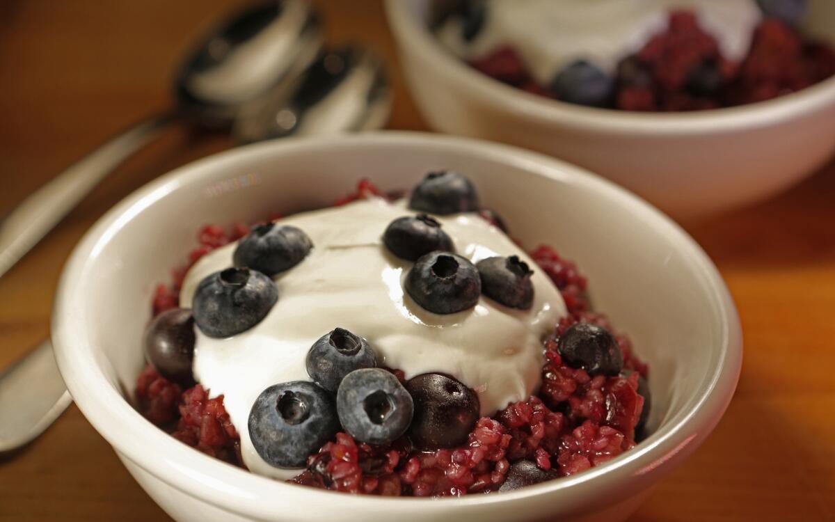 Burgundy bulgur with blueberries and orange blossom water