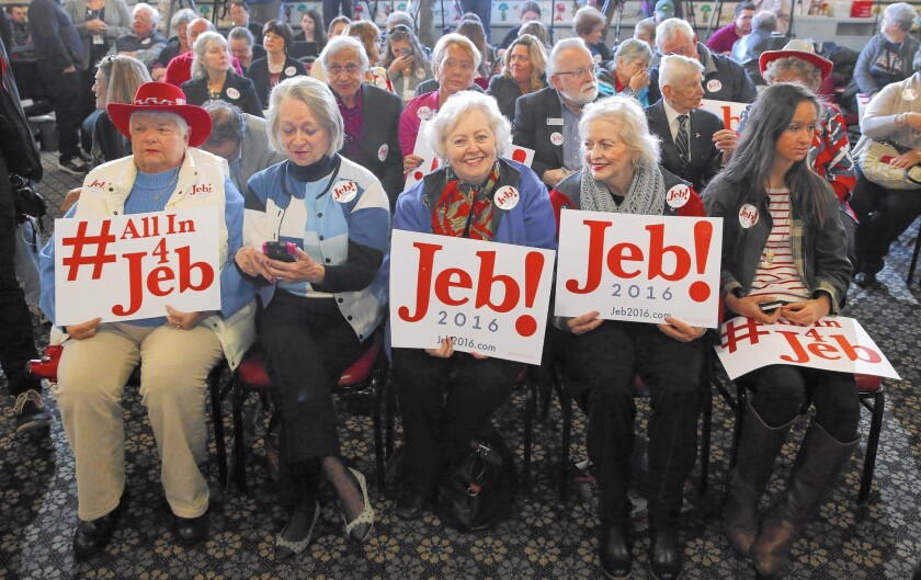 Supporters of Jeb Bush in Spartanburg, S.C., on Feb. 19. Mike Murphy, the man behind Bush's super PAC, says he is still "proud of him.”