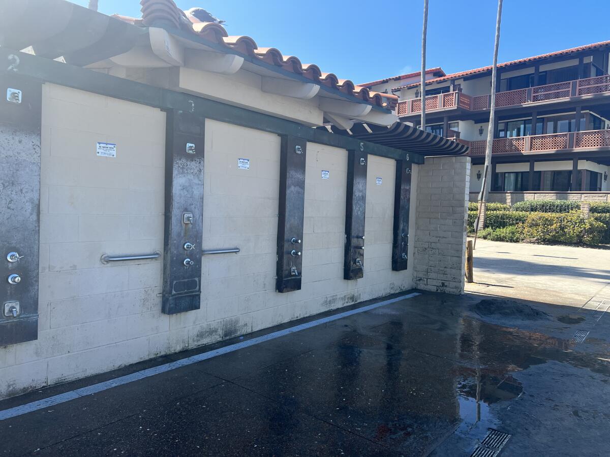 The showers at Kellogg Park's south "comfort station" were turned off for several days this month due to a broken valve.