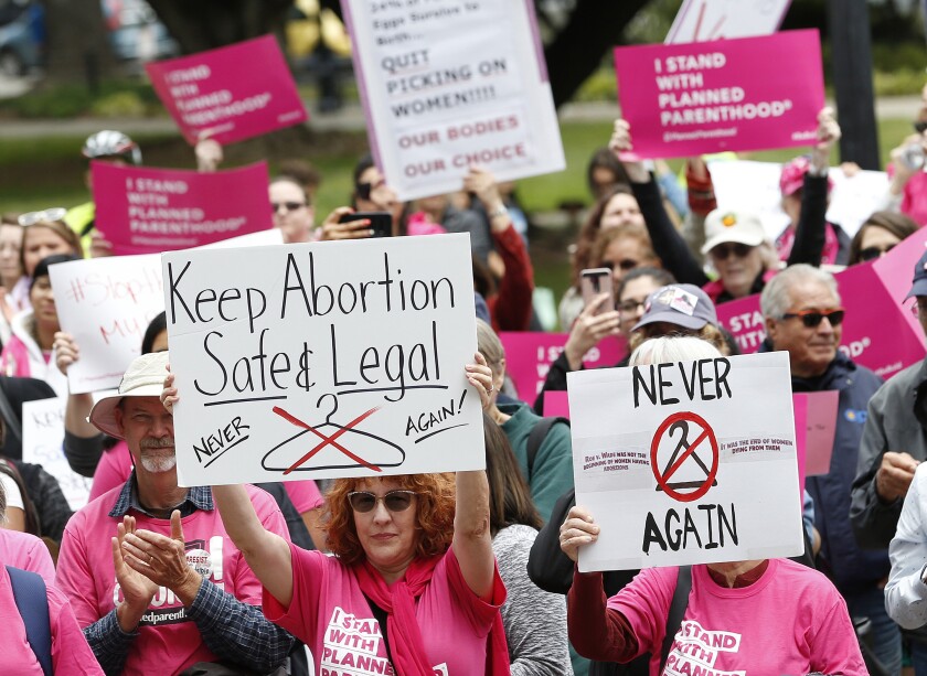 People rally in support of abortion rights at the state Capitol in Sacramento in May 2019. 