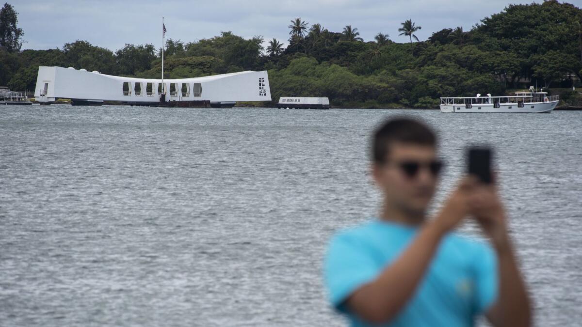 The USS Arizona Memorial at the World War II Valor in the Pacific National Monument in Honolulu.