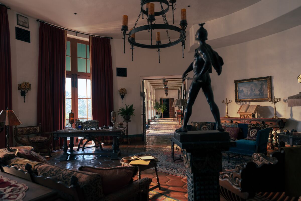 The interior of the Spanish mission revival mansion inhabited by fading star Jack Conrad (Brad Pitt) in "Babylon."