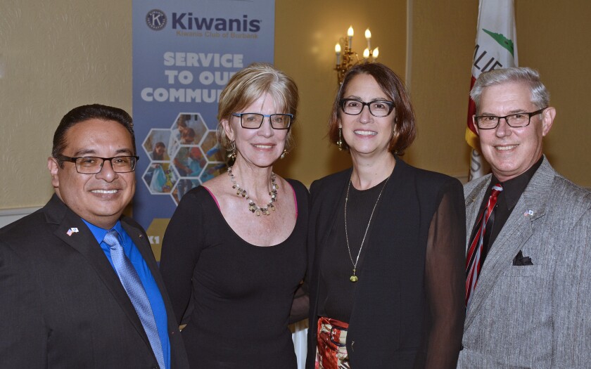 From left, outgoing Kiwanis Club of Burbank president Luis Centeno, Mayor Emily Gabel-Luddy and Assemblywoman Laura Friedman (D- Glendale) congratulate the organization’s 2019-2020 president Caesar J. Milch at the organization's recent installation ceremony.
