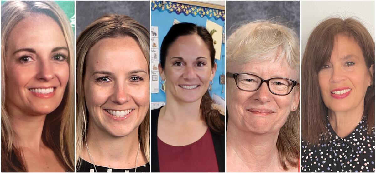 Teachers of the Year 2021, from left: Andrea Carlson, Heather Chiaro, Tori Geyer, Carole LeCren and Stephani McCabe-Halloran.