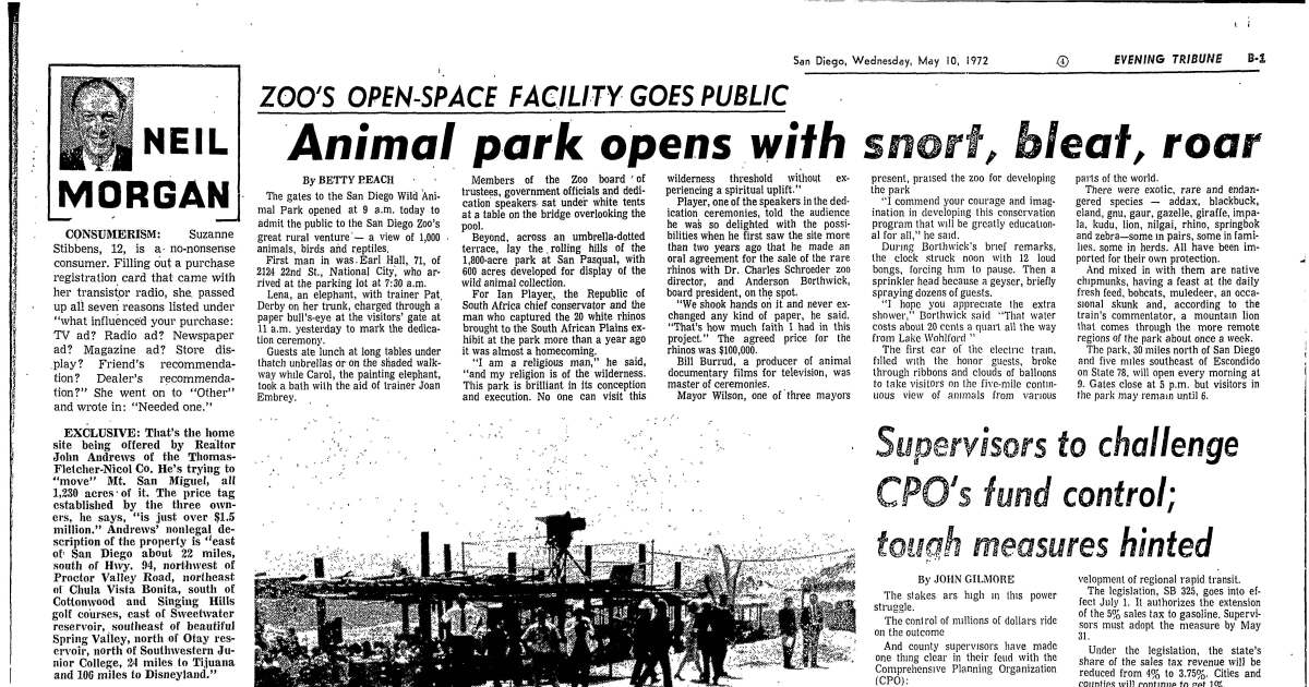 From the Archives: The San Diego Zoo's Safari Park opened 50 years ago