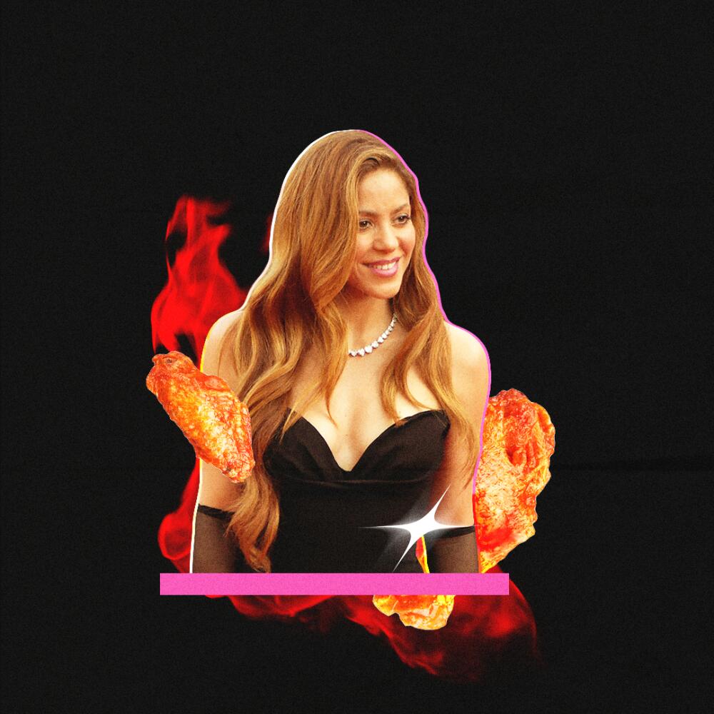 Shakira with hot wings.