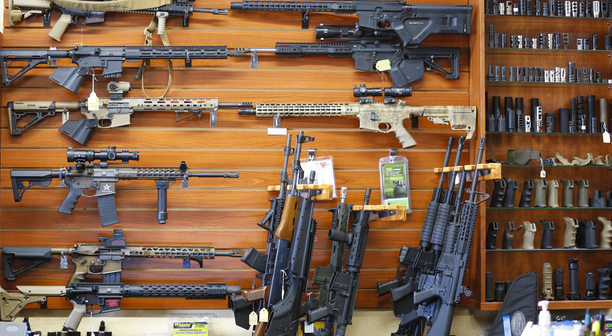 A variety of guns are on display at AO Sword Firearms in El Cajon.