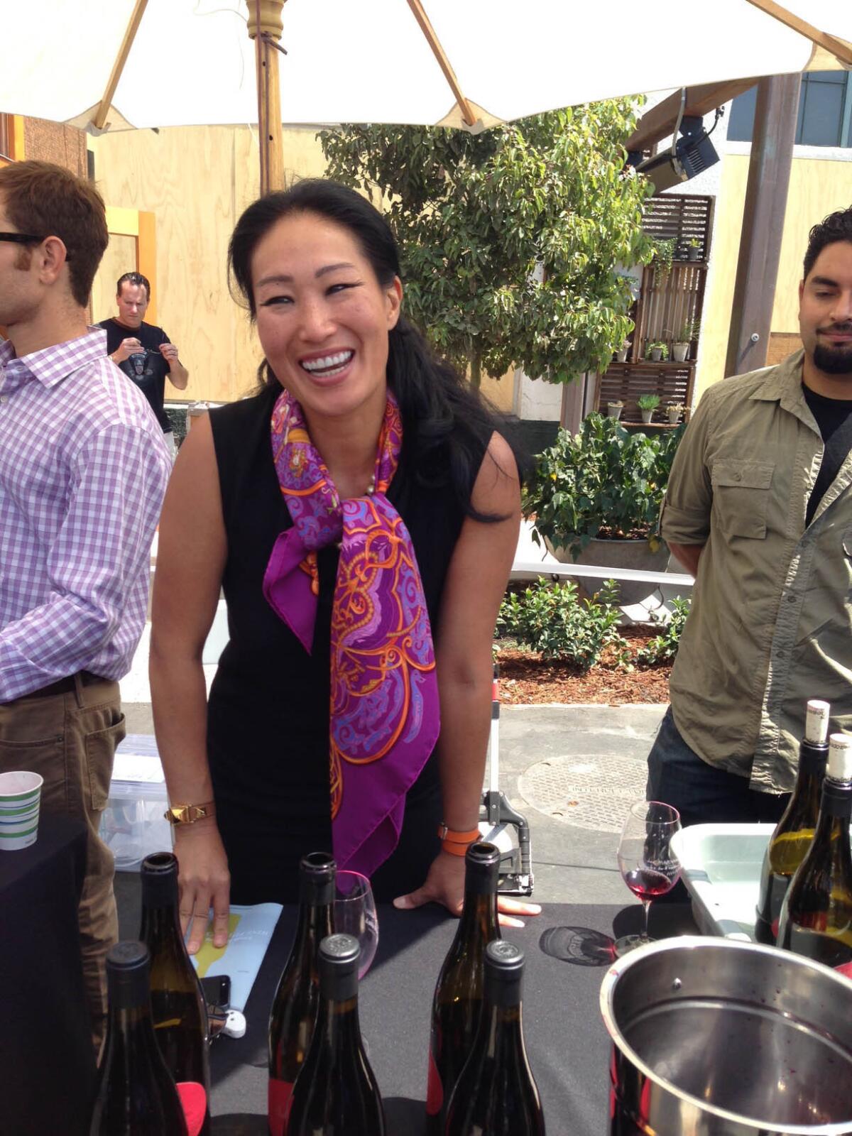 Jenni Bonaccorsi pours her Pinot Noirs at the Santa Barbara County Wine Futures Tasting at the new wine shop and wine bar Les Marchands in Santa Barbara's Funk Zone.