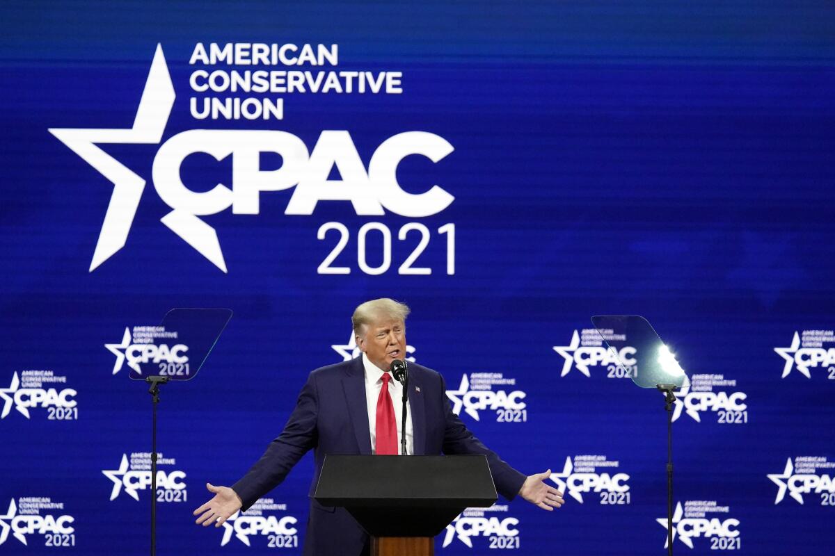 Former President Donald Trump speaks at the CPAC conference.