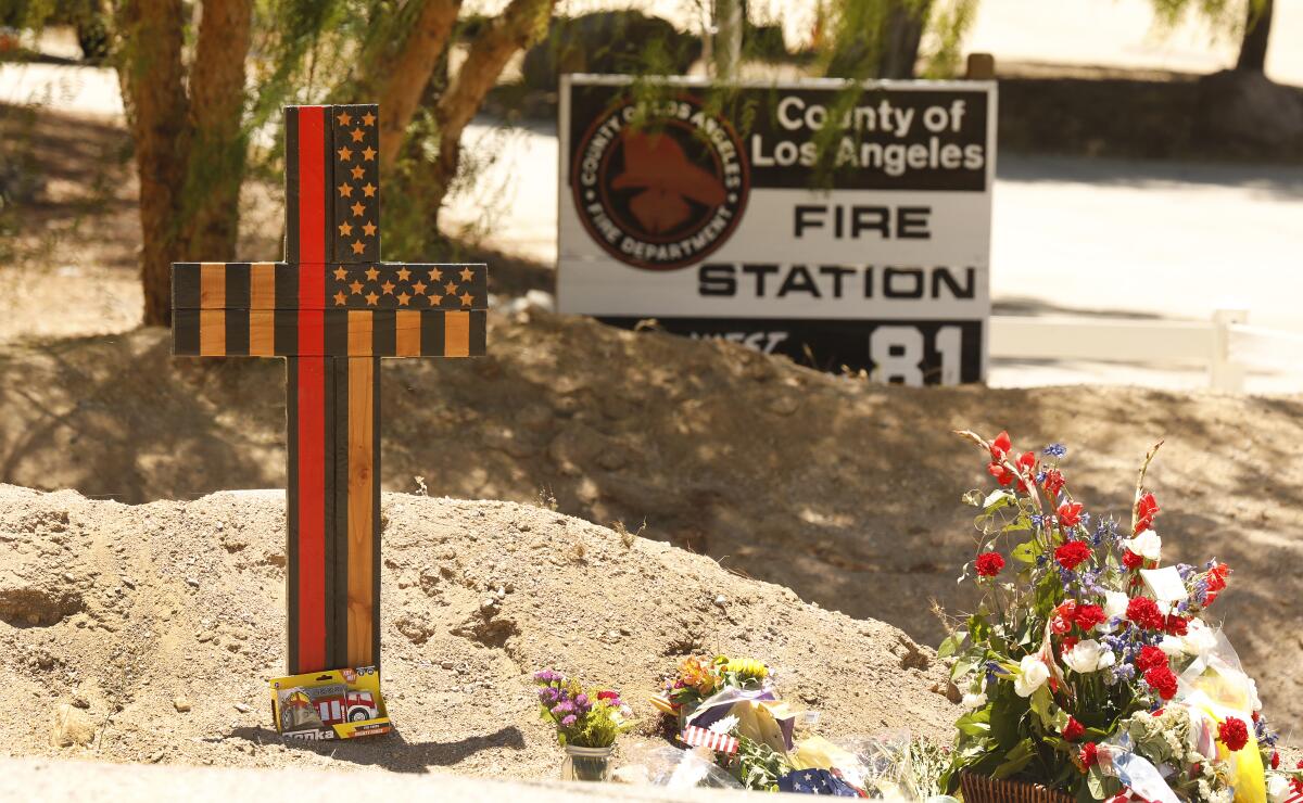 A memorial outside Los Angeles County Fire Station 81.