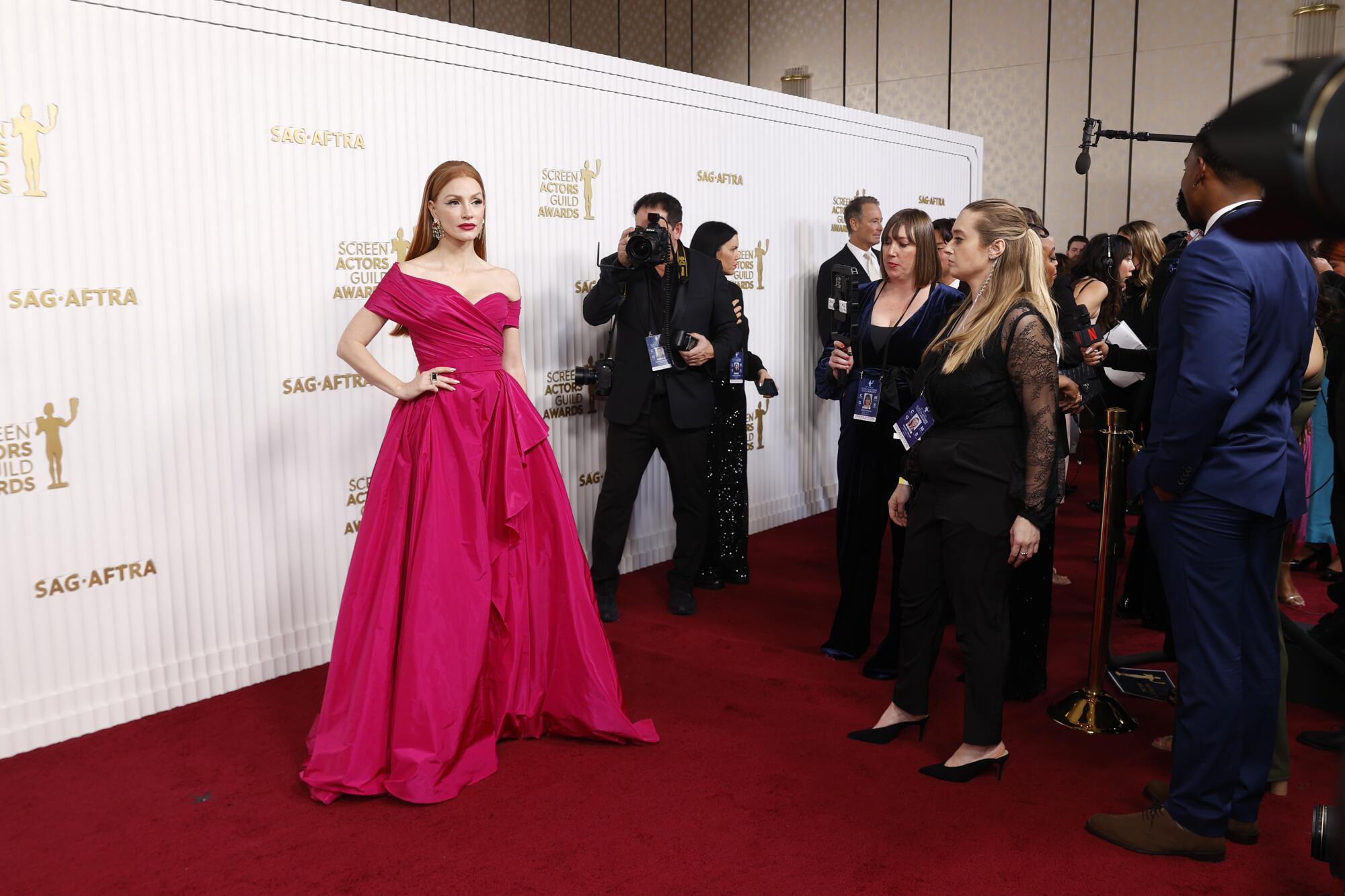 Jessica Chastain arrives at the Screen Actors Guild Awards in Los Angeles on Sunday.