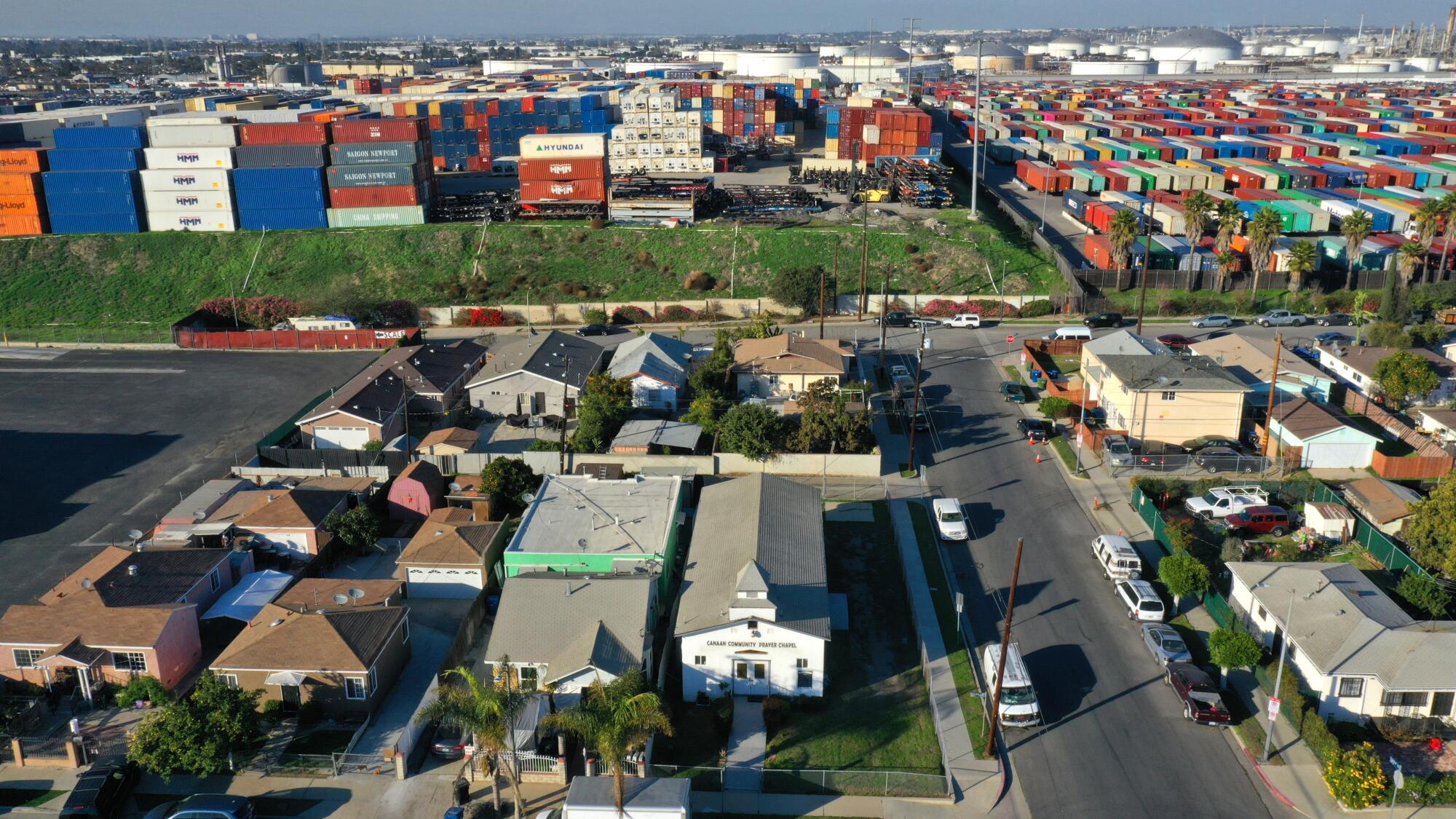 This Wilmington neighborhood is surrounded by container storage lots.