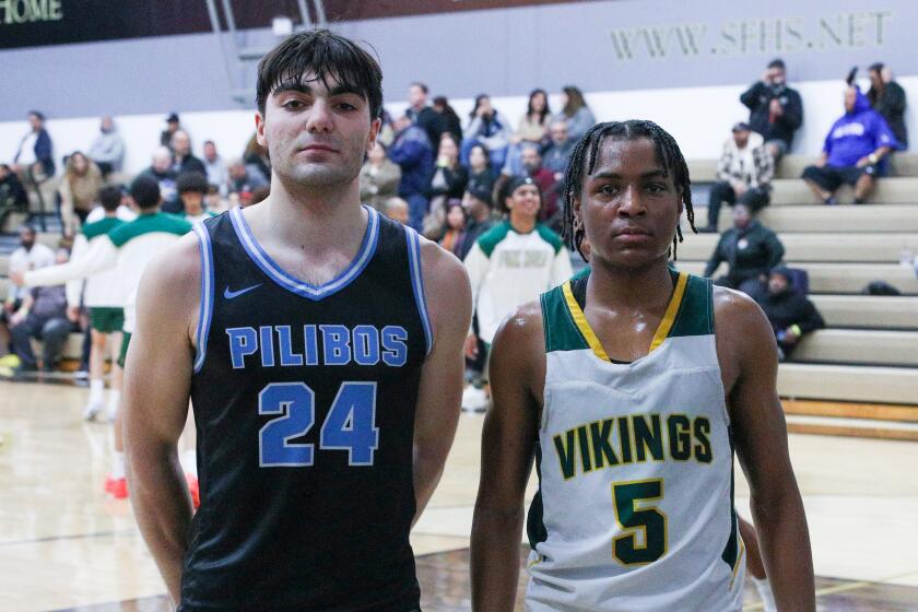 Junior guard Anto Balian of Pilibos (left) scored 38 points. Sophomore guard Timmy Anderson of Blair scored 37 points. 