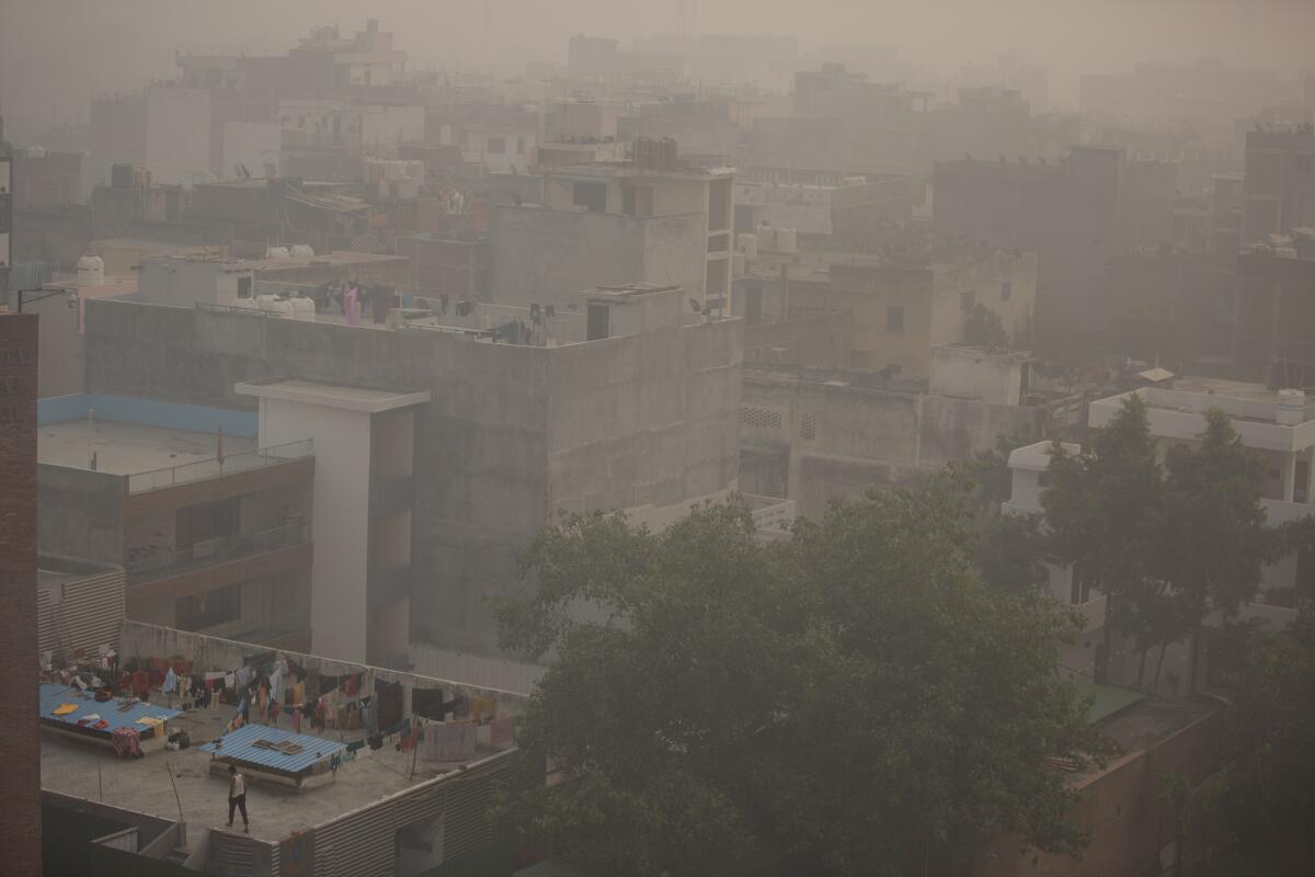 La bruma de la mañana y el smog envuelven el cielo en Nueva Delhi, India, el viernes 5 de noviembre de 2021. 