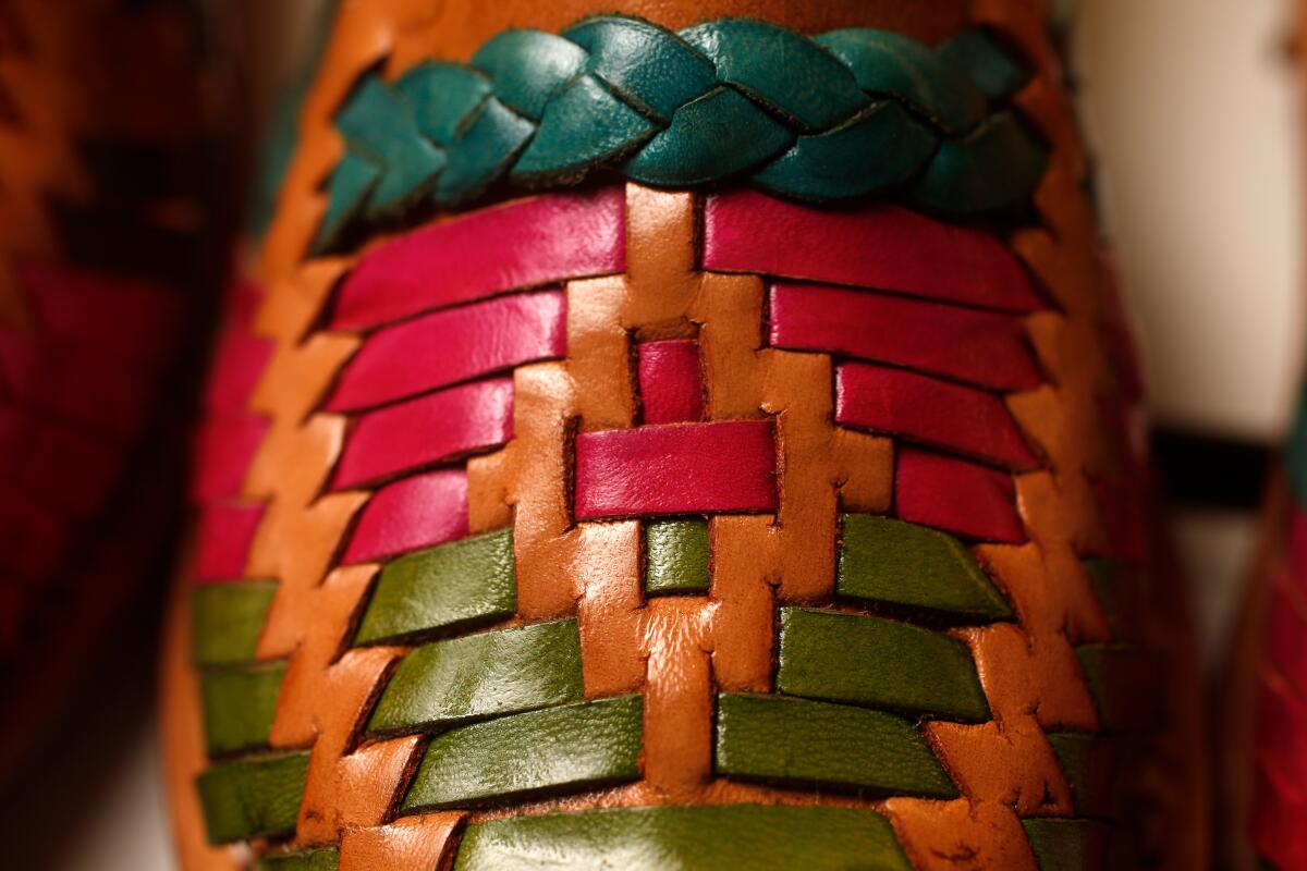 A detail of a huarache made by Maria Silva and her family.