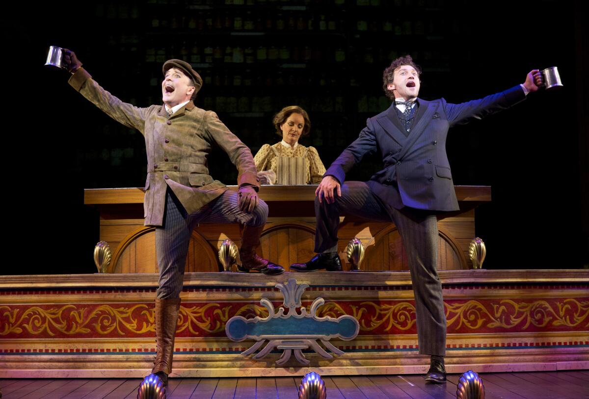 Jefferson Mays, left, Jennifer Smith, and Bryce Pinkham in a scene from "A Gentleman's Guide to Love & Murder."