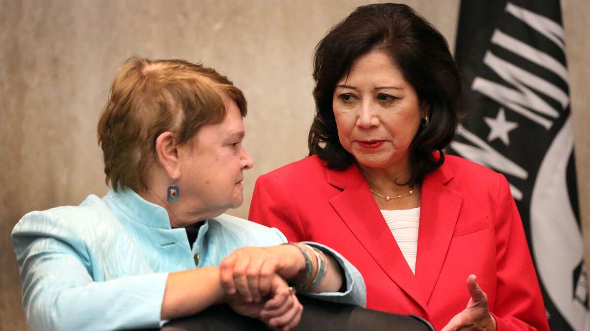 Los Angeles County Supervisors Sheila Kuehl and Hilda Solis are asking their colleagues to freeze Sheriff Alex Villanueva's spending and non-deputy hiring.