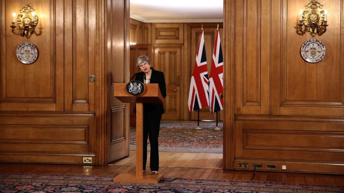 Theresa May speaks to the media at 10 Downing Street in London after chairing a meeting of the Cabinet.