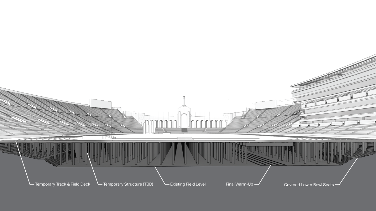 A rendering shows how a new floor will be built on top of the first rows of seats at the Coliseum