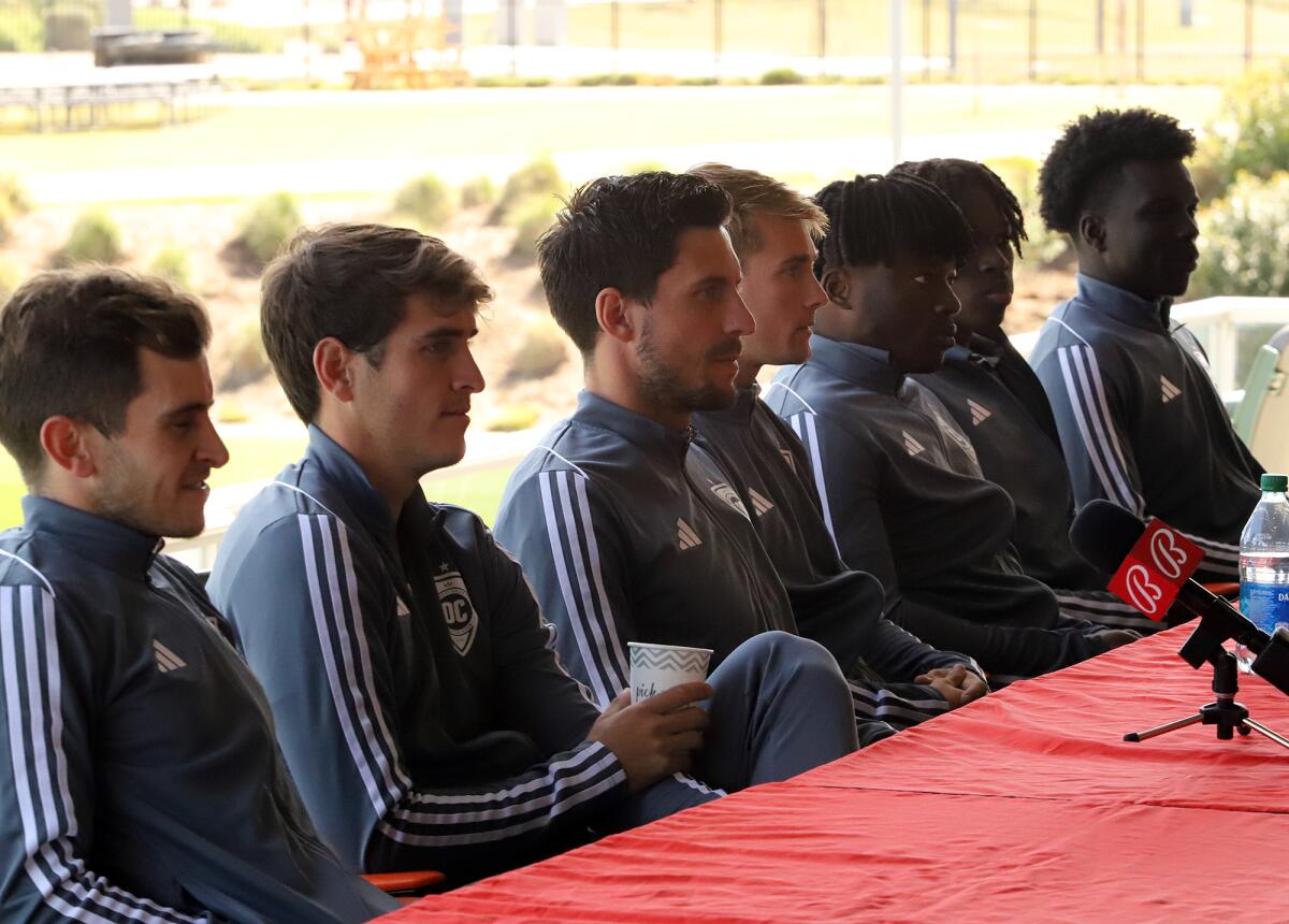Orange County Soccer Club players participate in media day at Championship Soccer Stadium in Irvine on Tuesday.