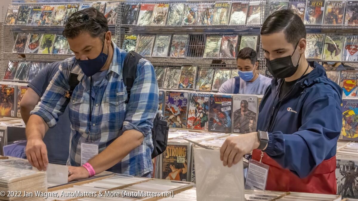 Browsing through the many comic books for sale