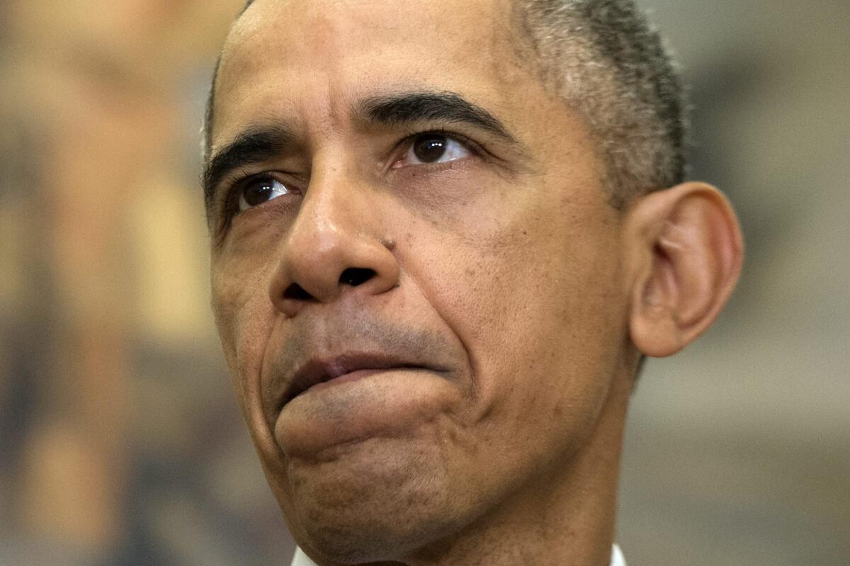 President Barack Obama delivers a statement on the Keystone XL pipeline in the Roosevelt Room of the White House, in Washington on November 6.