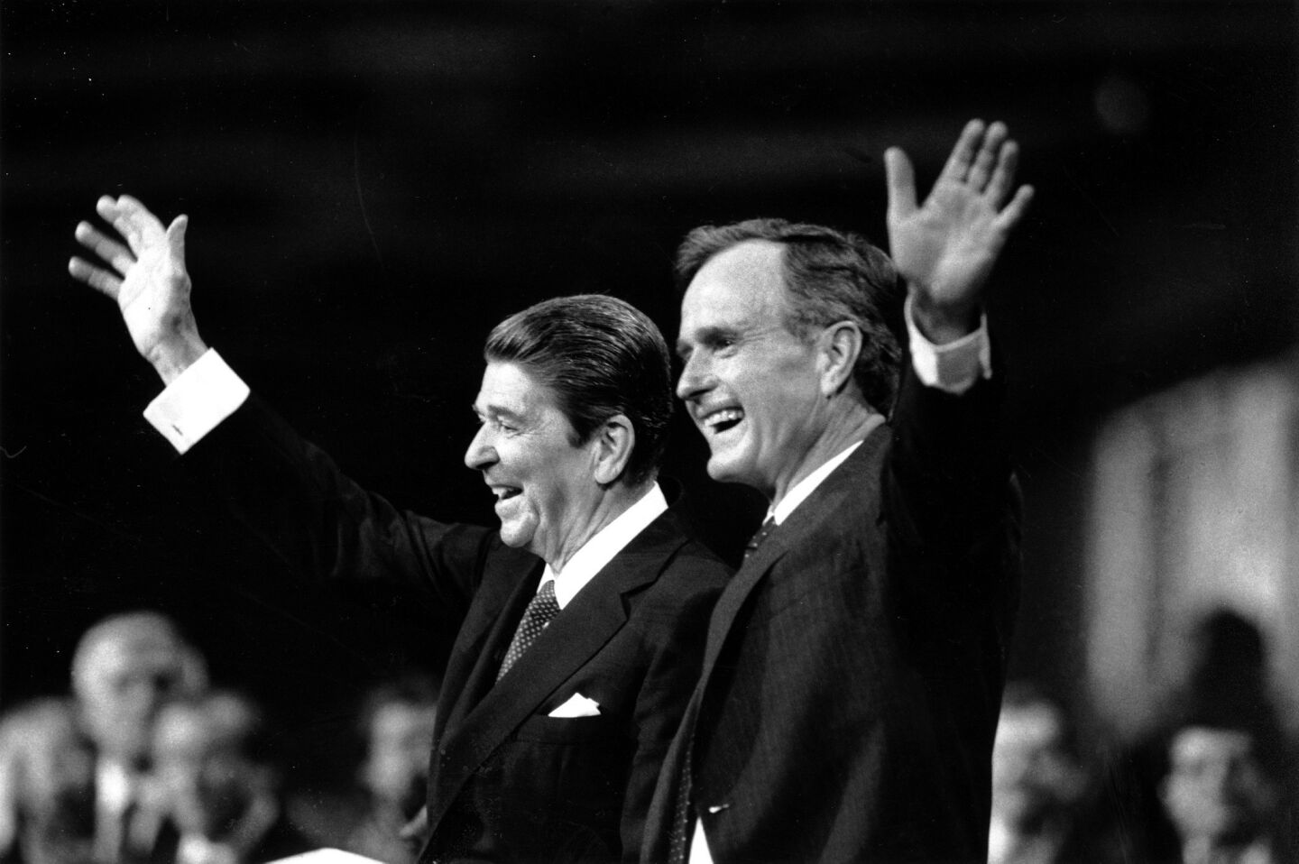 President Reagan, left, and Vice President George H.W. Bush at the Republican National Convention in Dallas on Aug. 24, 1984.