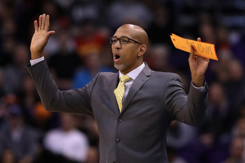 Suns coach Monty Williams reacts to a play during a game against the Jazz in Phoenix on Oct. 28, 2019.