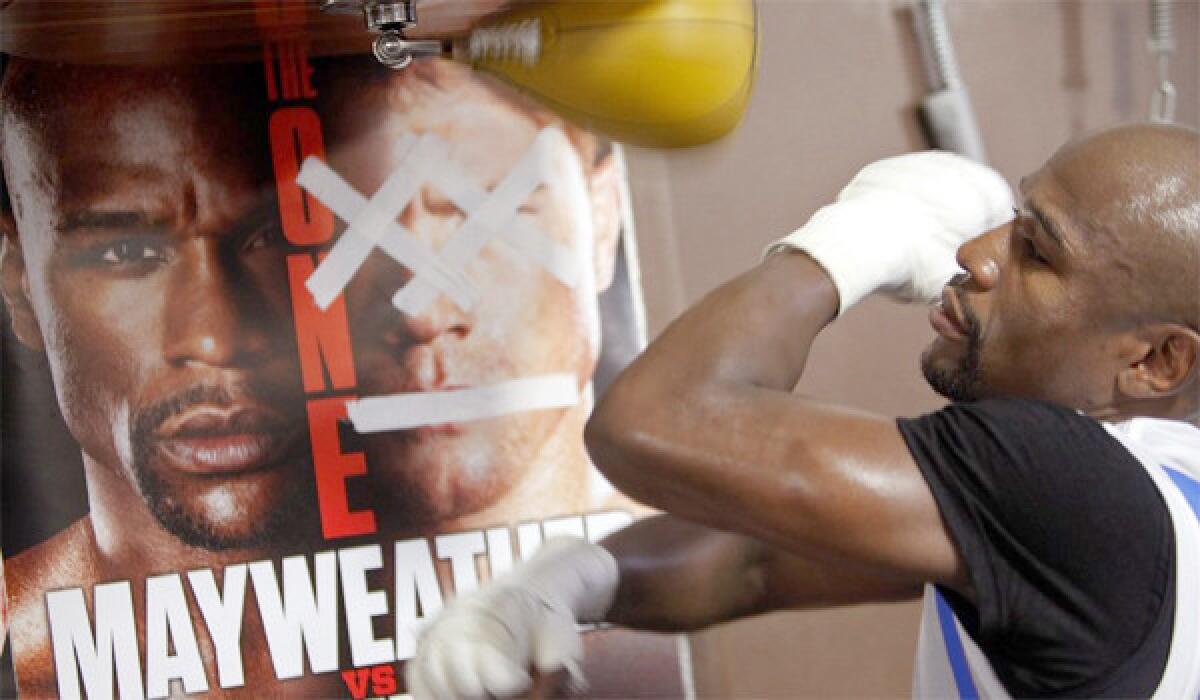 Floyd Mayweather Jr. trains for his upcoming match against Saul "Canelo" Alvarez in Las Vegas.