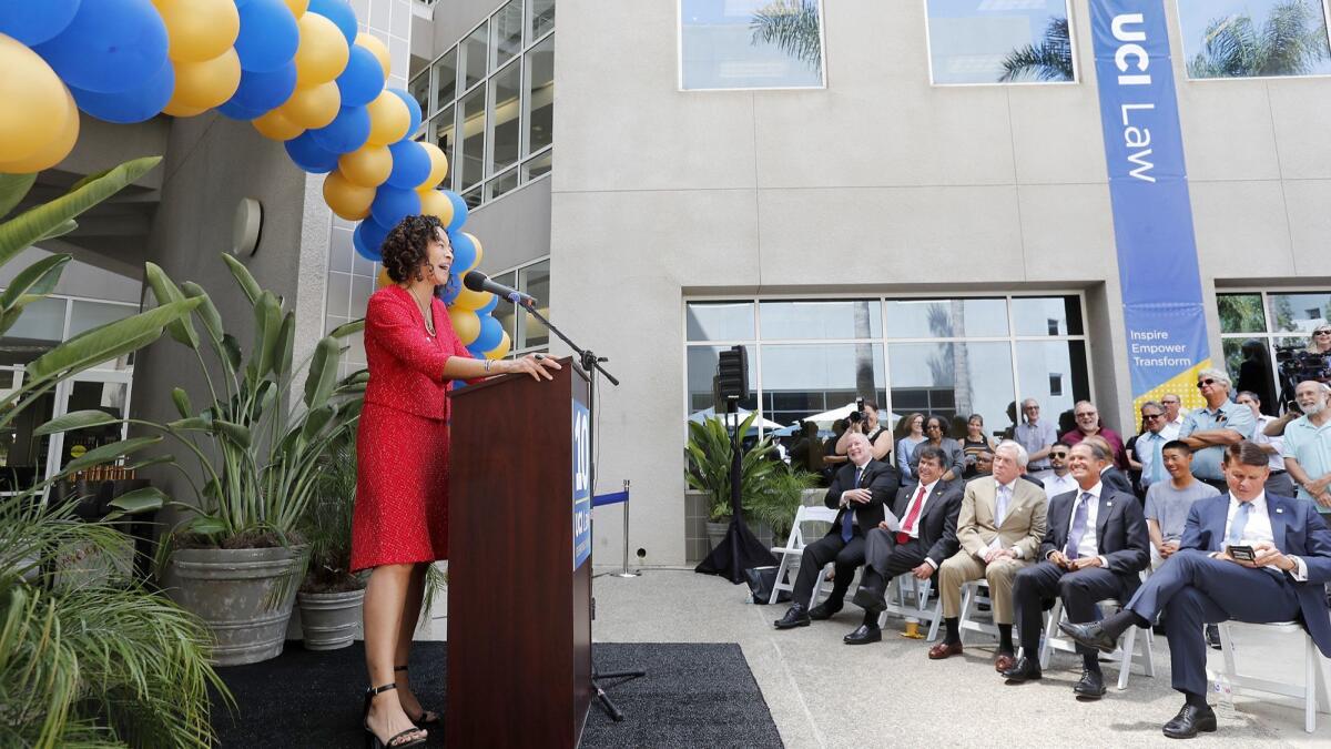 UC Irvine School of Law Dean L. Song Richardson speaks during a celebration marking the law school’s 10th anniversary Monday.