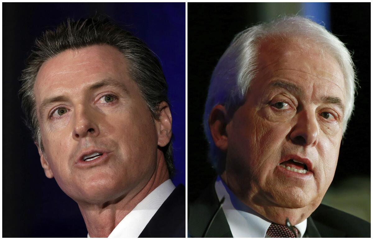 Either Lt. Gov. Gavin Newsom, left, a Democrat, or businessman John Cox, right, a Republican, will be California's next governor.
