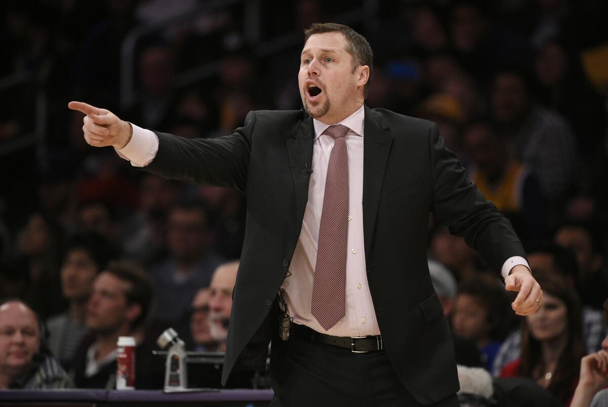 Grizzlies Coach Dave Joerger yells to his team during the second half of a game against the Lakers on Mar. 22.