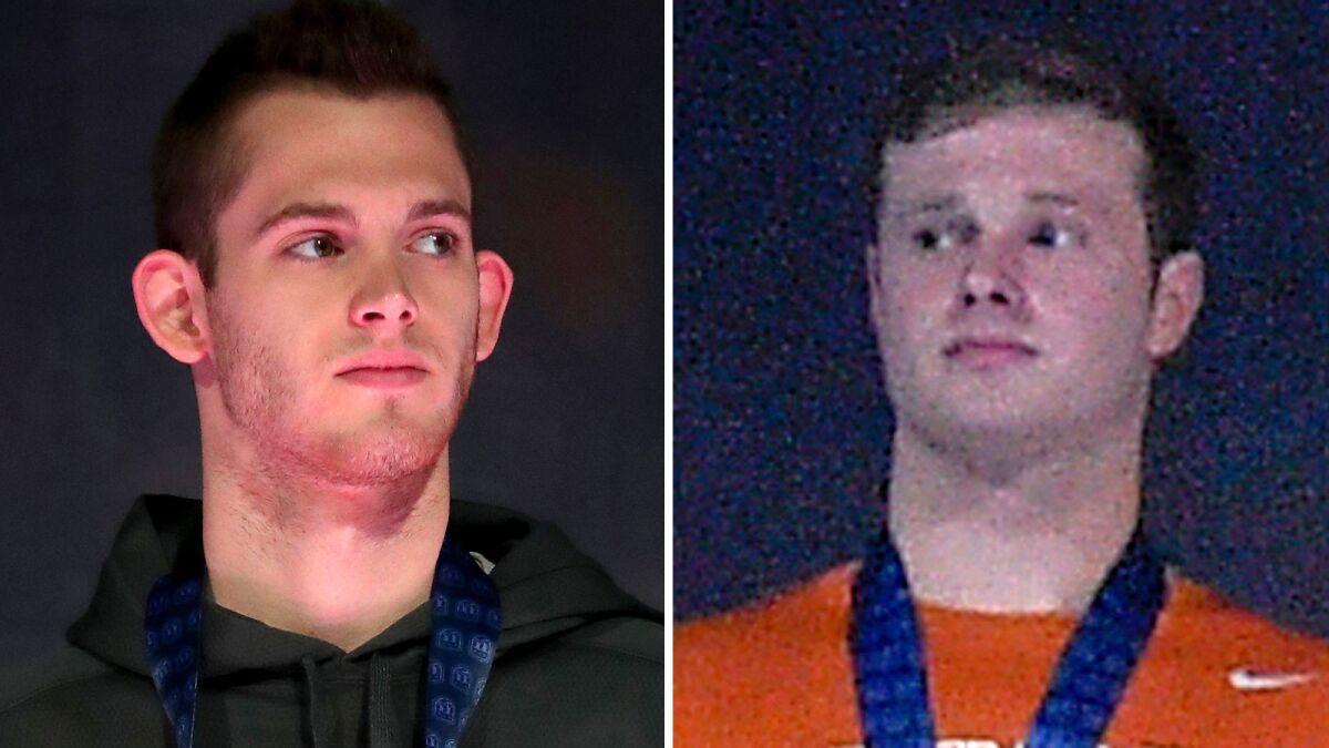 U.S. swimmers Gunnar Bentz, left, and Jack Conger were detained by Brazilian authorities as they prepared to return home.