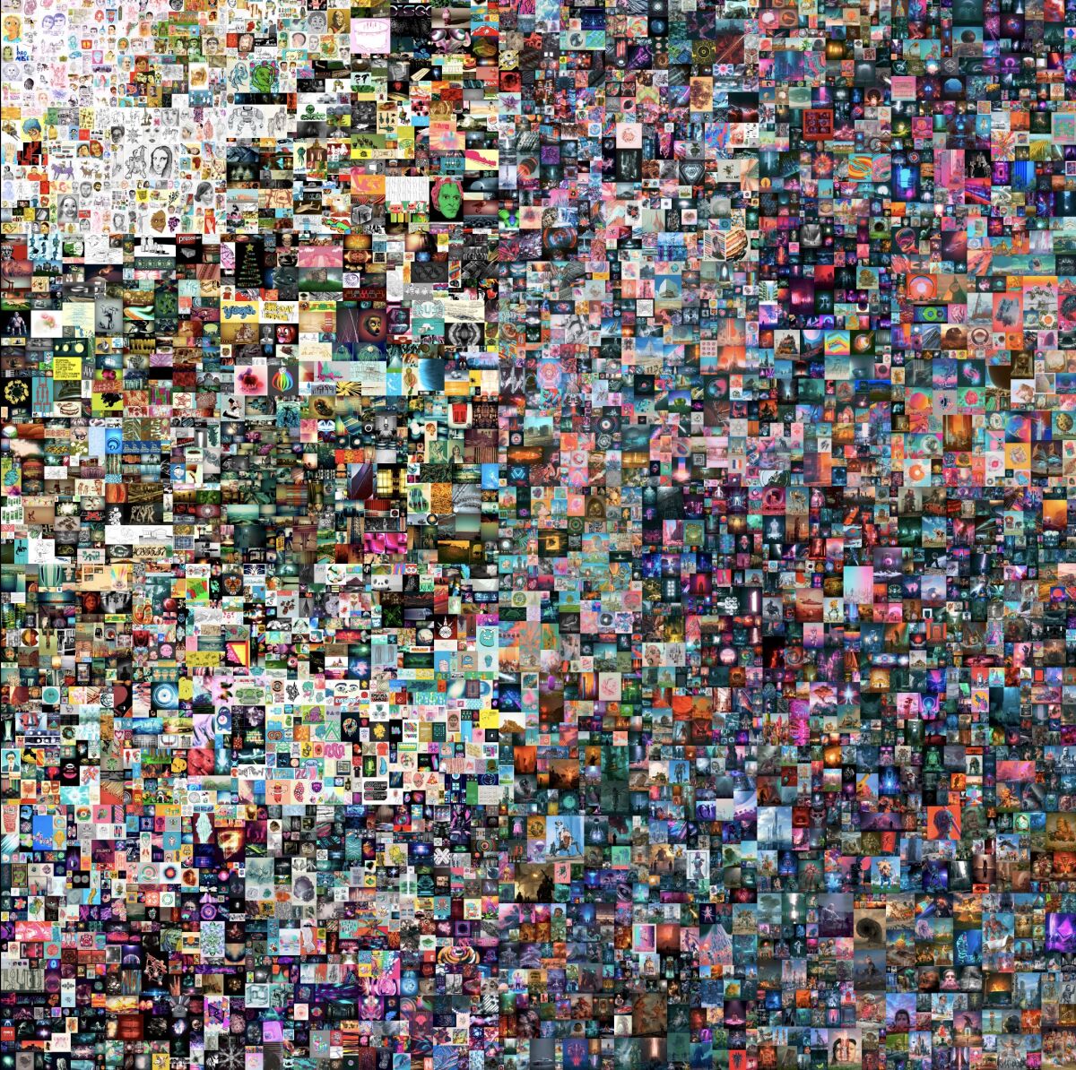 A digital composite shows thousands of digital images shrunken into a square.