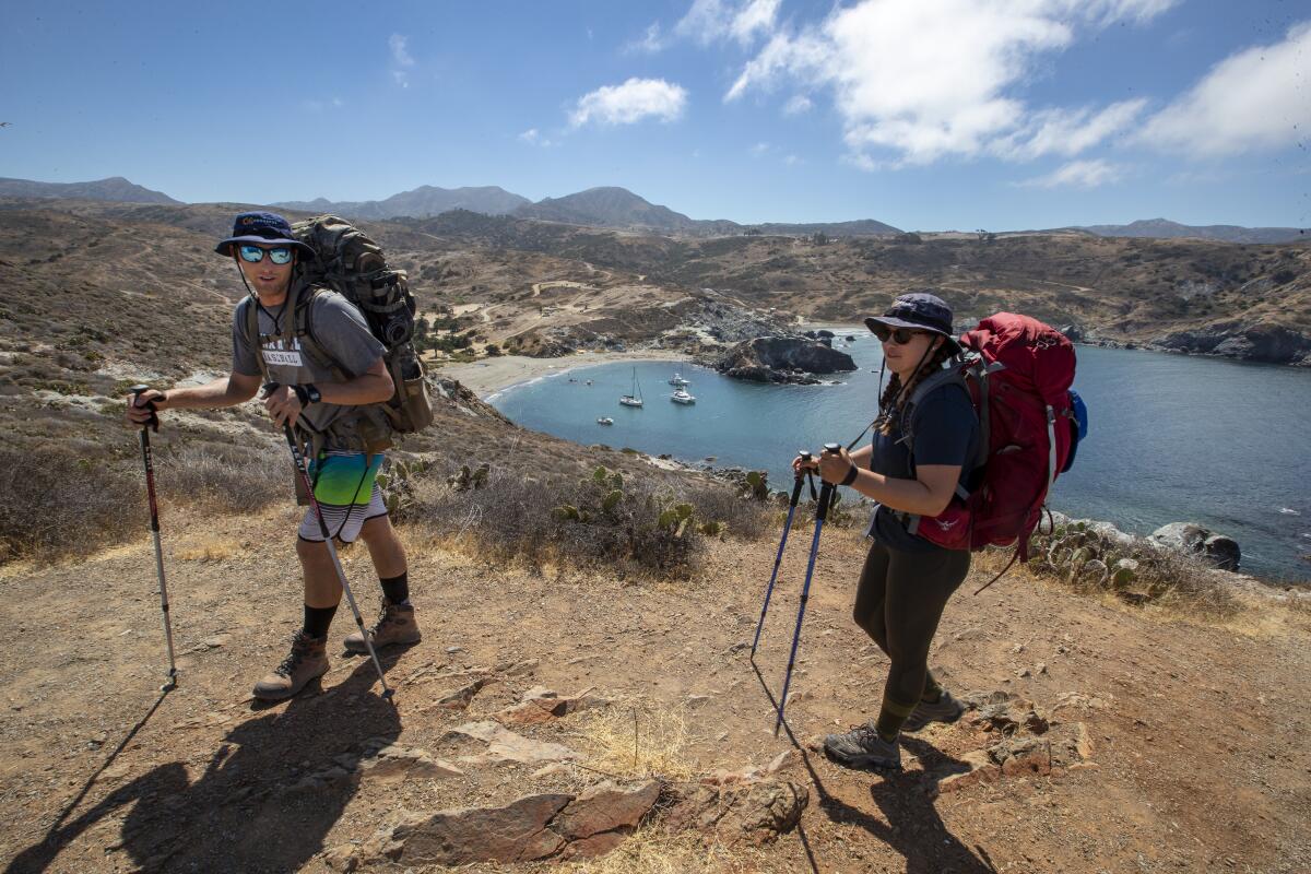 Hikers on the Trans-Catalina Trail.